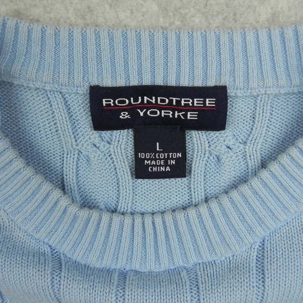 Roundtree & Yorke Sweater Mens Large Pullover Cable Knit Cotton Blue Long Sleeve